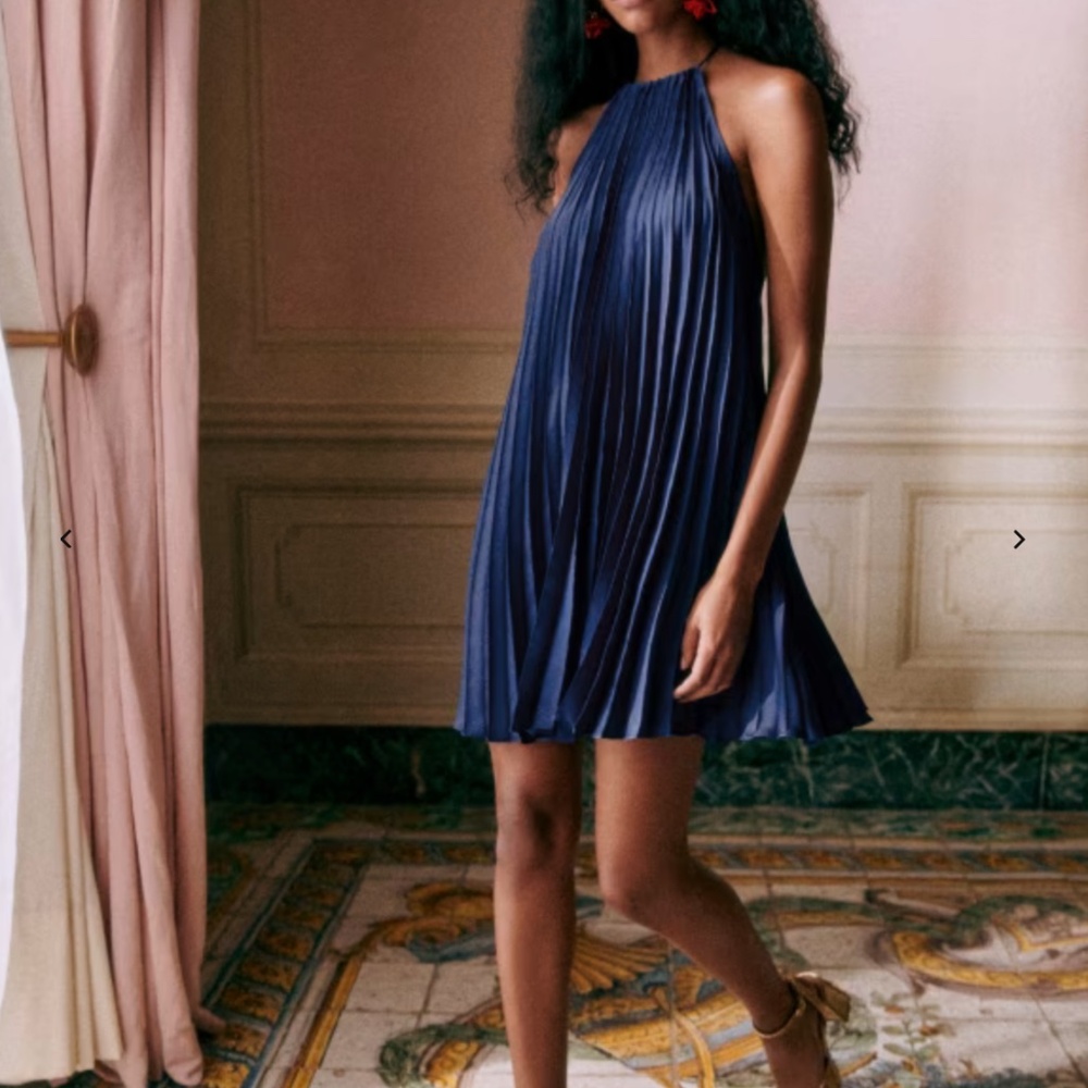 Sezane Blue Pleated Matilda Mini-Dress